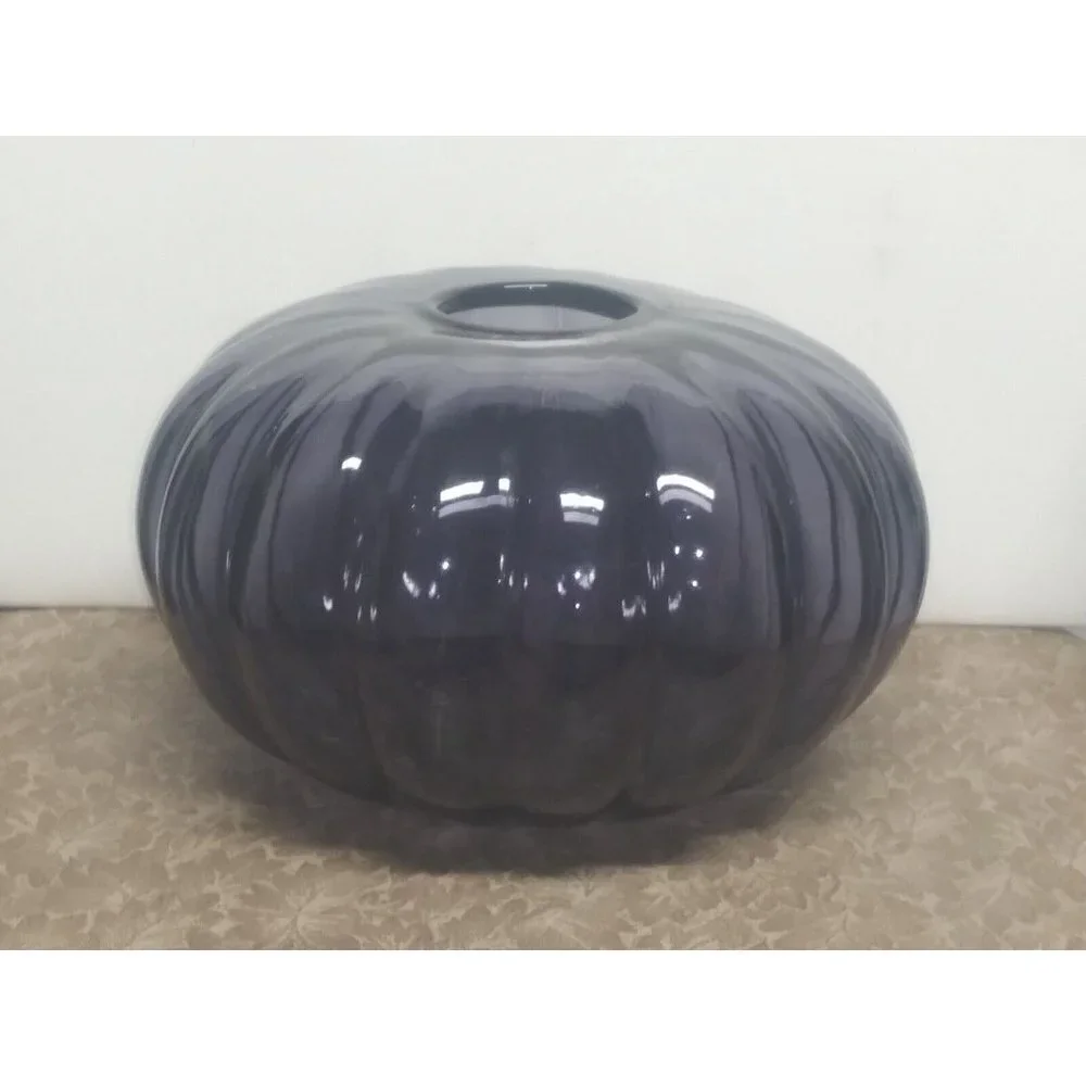 Gunnel Sahlin Vase Ikea Large glass Purple flash paint 1990s Pumpkin shaped 9.5